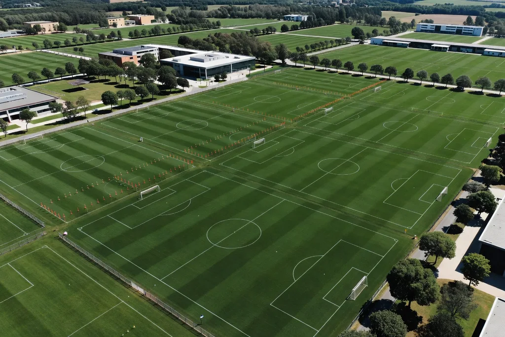 Vue aérienne d'un centre d'entraînement avec ses terrains